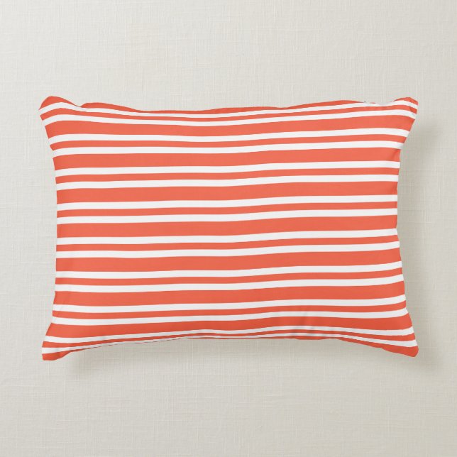Coussins Décoratifs Motif sans couture à rayures blanches corail (Devant)