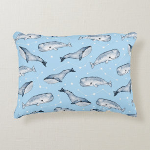 Coussins Décoratifs Motif sans couture avec de jolies baleines et étoi