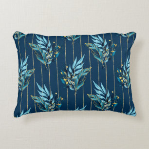 Coussins Décoratifs Motif sans couture avec feuilles bleus et rayures