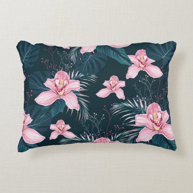 Coussins Décoratifs Motif sans couture avec fleurs Orchidée, métro col (Devant)