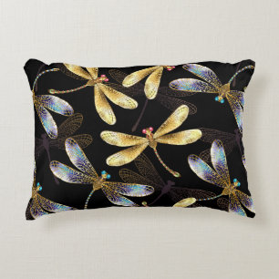 Coussins Décoratifs Motif sans couture avec libellules d'or