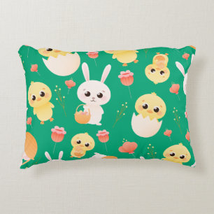 Coussins Décoratifs Motif sans couture de poussins et de lapins de Pâq