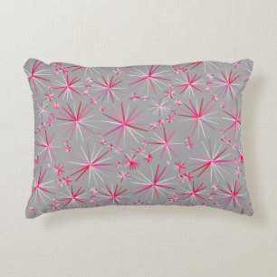 Coussins Décoratifs Motif Sputnik Milieu du Siècle, Gris et Fuchsia