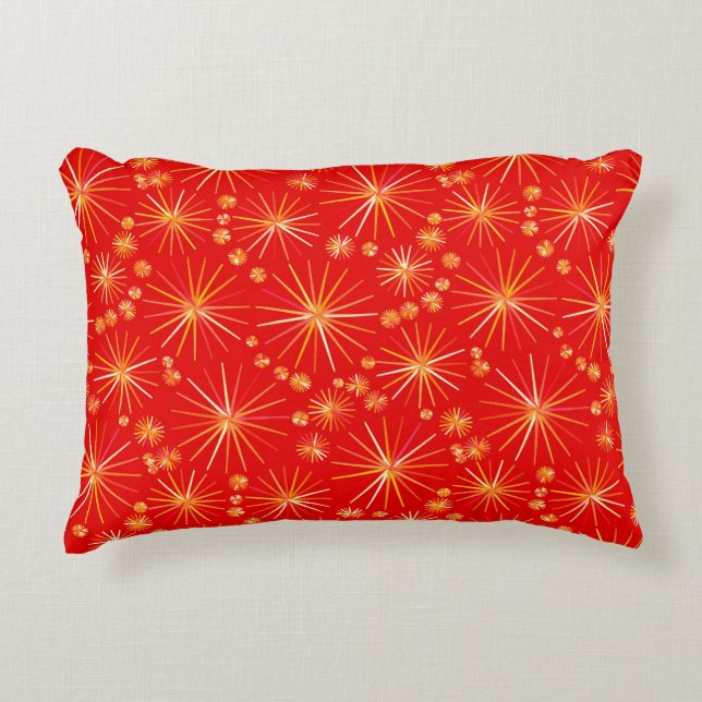 Coussins Décoratifs Motif Sputnik Milieu du Siècle, Rouge Profond (Devant)