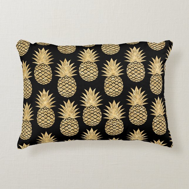 Coussins Décoratifs Motif tropical élégant d'ananas de noir et d'or (Devant)