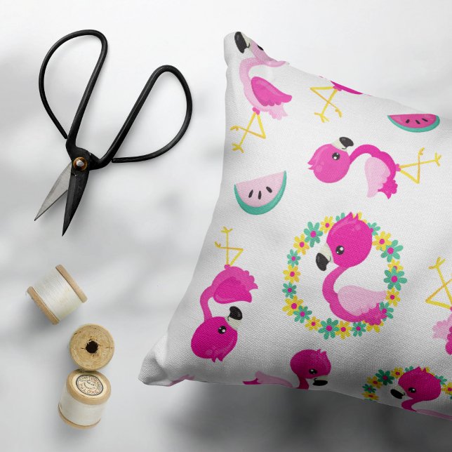 Coussins Décoratifs Motif tropical, Flamants roses, pastèques, Fleurs (Créateur téléchargé)