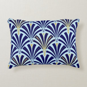 Coussins Décoratifs Motif ventilateur Art déco - cobalt et bleu ciel