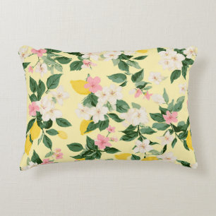 Coussins Décoratifs Motif vintage citron et fleurs sur jaune