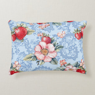 Coussins Décoratifs Motif vintage de fraises et fleurs