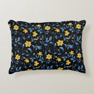 Coussins Décoratifs Motifs d'art populaire floral ukrainien. Bleu et j