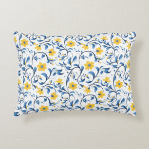 Coussins Décoratifs Motifs d'art populaire floral ukrainien. Bleu et j
