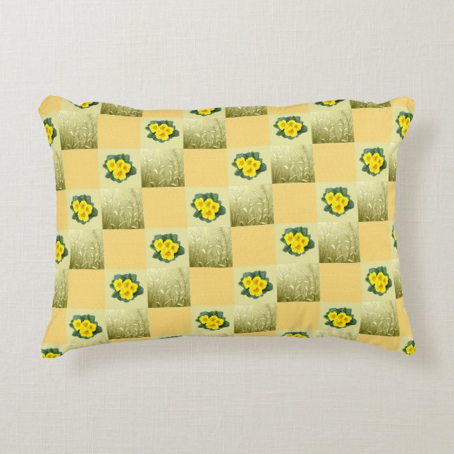 Coussins Décoratifs Motifs de carrés et de fleurs jaunes (Devant)