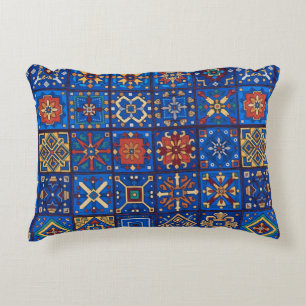 Coussins Décoratifs Motifs géométriques d'art folklorique bleu cobalt