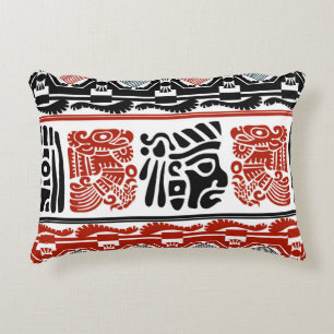 Coussins Décoratifs Motifs indiens, rouge noir, motif sans couture.