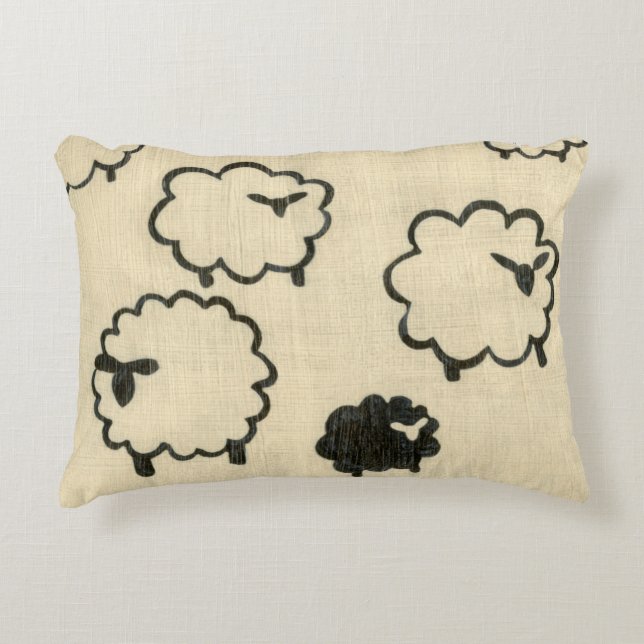 Coussins Décoratifs Mouton blanc et noir sur Arrière - plan crème (Devant)