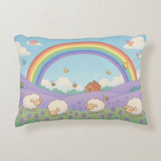 Coussins Décoratifs Moutons Mignons Champ de Lavande Arc-en-Ciel Art