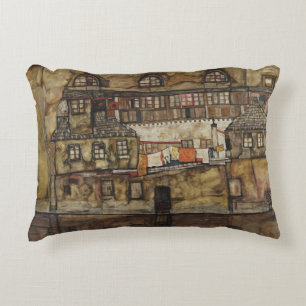 Coussins Décoratifs Mur de maison sur la rivière par Egon Schiele