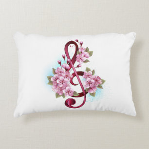 Coussins Décoratifs Musical treble clef notes with sakura flowers