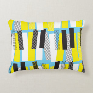 Coussins Décoratifs Musique jazz, motif géométrique bleu jaune.