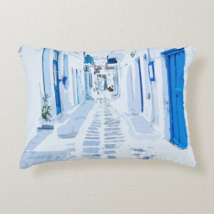 Coussins Décoratifs Mykonos Grèce Aquarelle Peinture numérique