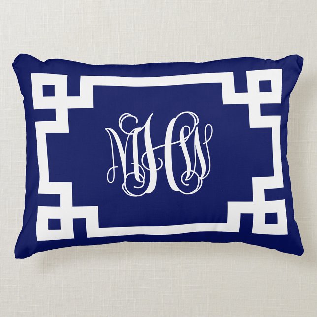 Coussins Décoratifs Navy Blanc Vigne Script Monogramme Grec Clé DIY Fo (Créateur téléchargé)