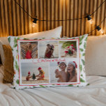 Coussins Décoratifs Noël à la plage 5 Photo Collage moderne<br><div class="desc">Christmas At The Beach 5 Photo Collage Modern Accent Throw Pillow présente un montage photo de cinq de vos photos préférées avec votre texte personnalisé au centre dans élégant script de calligraphie rouge sur un arrière - plan blanc entouré d'un motif de Noël festif de verdure et décorations de baules...</div>