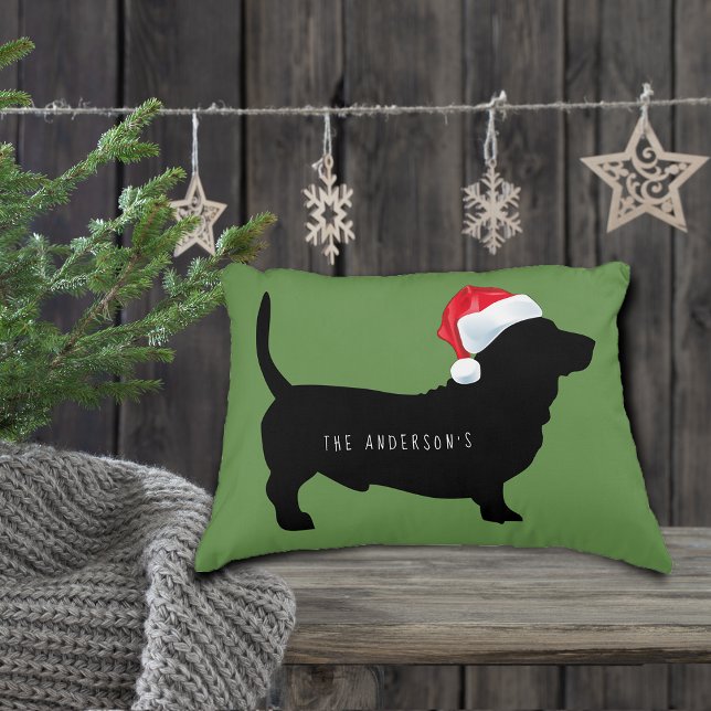 Coussins Décoratifs Noël Dachshund Santa Hat Monogramme (Christmas Dachshund Santa Hat Monogram Accent Pillow)