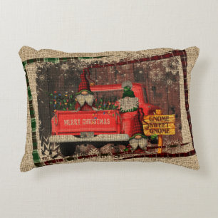 Coussins Décoratifs Noël Gnome Sweet Gnome Camion Rouge Plaid Rustique
