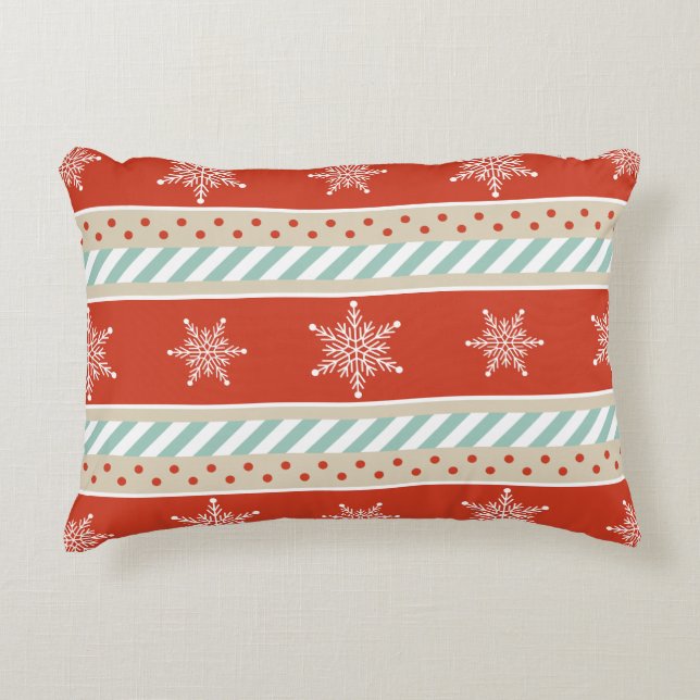 Coussins Décoratifs Noël Red Mint Stripes Snowflake Motif (Devant)