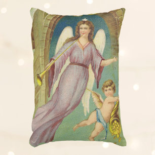 Coussins Décoratifs Noël vintage, ange victorien avec chérubin