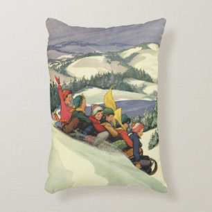 Coussins Décoratifs Noël vintage, enfants faisant de la luge sur une m