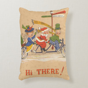 Coussins Décoratifs Noël vintage, le Père Noël à bicyclette