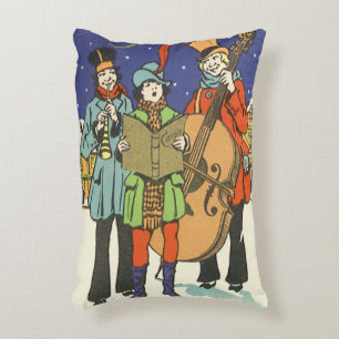 Coussins Décoratifs Noël vintage, musiciens chantant des chants avec d