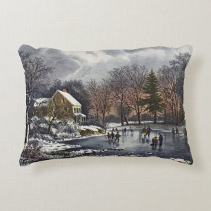 Coussins Décoratifs Noël Vintage, Patins d'hiver précoce sur un étang