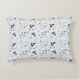 Coussins Décoratifs Noir Blanc Argent Gris Fleurs Feuilles