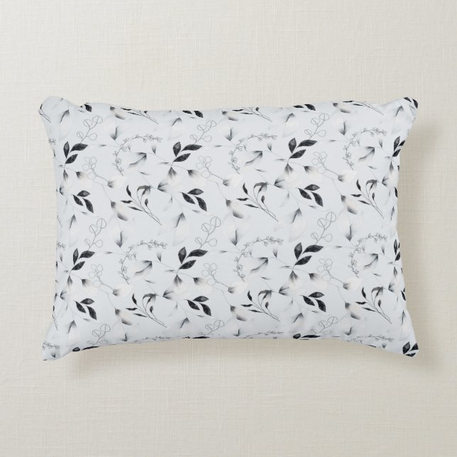 Coussins Décoratifs Noir Blanc Argent Gris Fleurs Feuilles   (Devant)