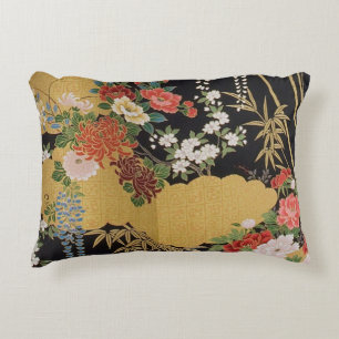 Coussins Décoratifs Noir et or traditionnel japonais Kimono floral