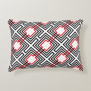 Coussins Décoratifs Noir Rouge & Géométrique Blanc