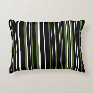 Coussins Décoratifs Noir, vert olive et rayure de code-barres blanche