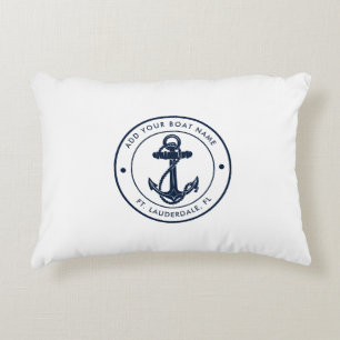 Coussins Décoratifs Nom de bateau personnalisé Ancre Bleu Marine Nauti