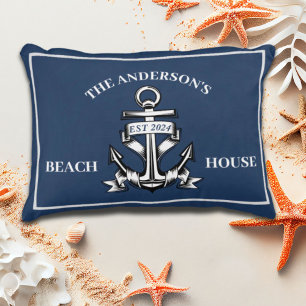 Coussins Décoratifs Nom de famille de maison de plage nautique Est Anc