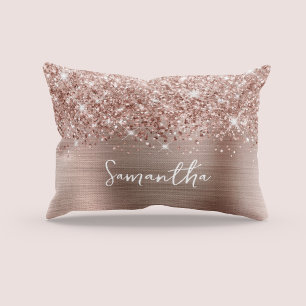 Coussins Décoratifs Nom de script Glam Rose Gold Pailleté