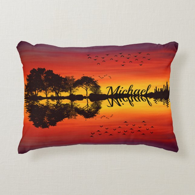 Coussins Décoratifs Nom guitariste orange moderne Aquarelle (Devant)