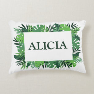 Coussins Décoratifs Nom personnalisé des feuilles de palme tropicale