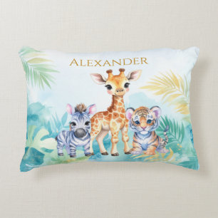 Coussins Décoratifs Nom personnalisé Jungle Baby Zebra Giraffe et Tige