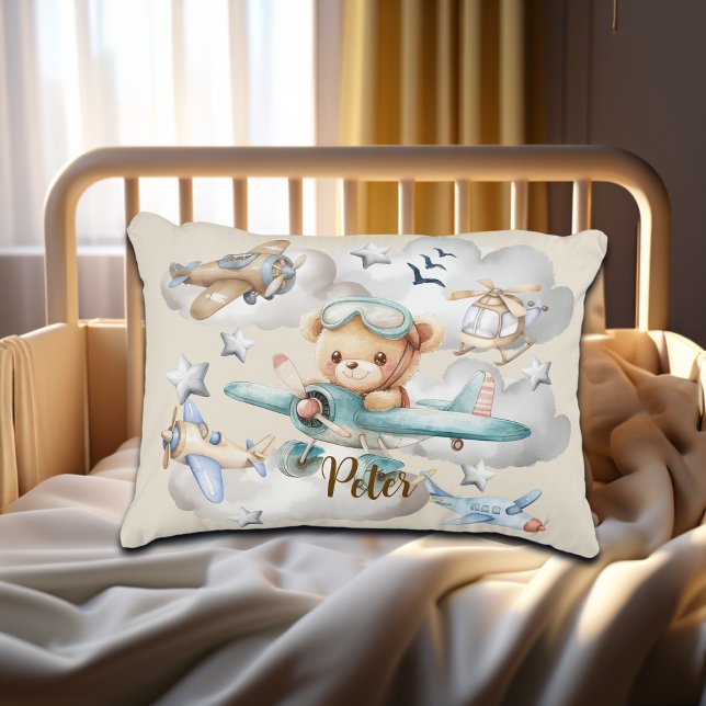 Coussins Décoratifs Nom personnalisé Pilote Ours en peluche (Créateur téléchargé)