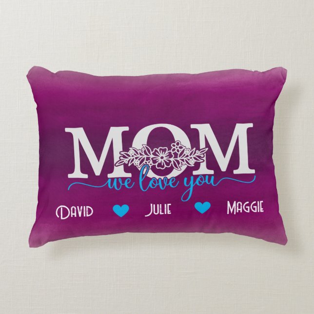 Coussins Décoratifs Nous vous aimons Maman trois photo collage & noms  (Devant)
