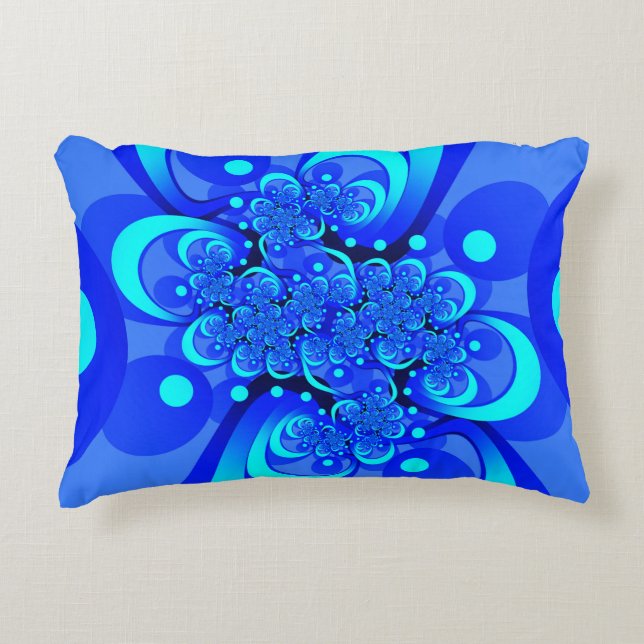 Coussins Décoratifs Nuances de bleu Art fractal abstrait moderne (Devant)