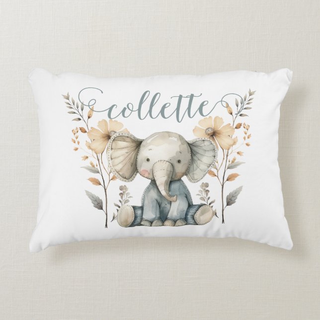 Coussins Décoratifs Nursery Eléphant pour bébé personnalisé (Devant)