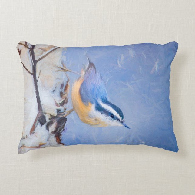 Coussins Décoratifs Nuthatch à poitrine rouge Peinture d'art original  (Devant)